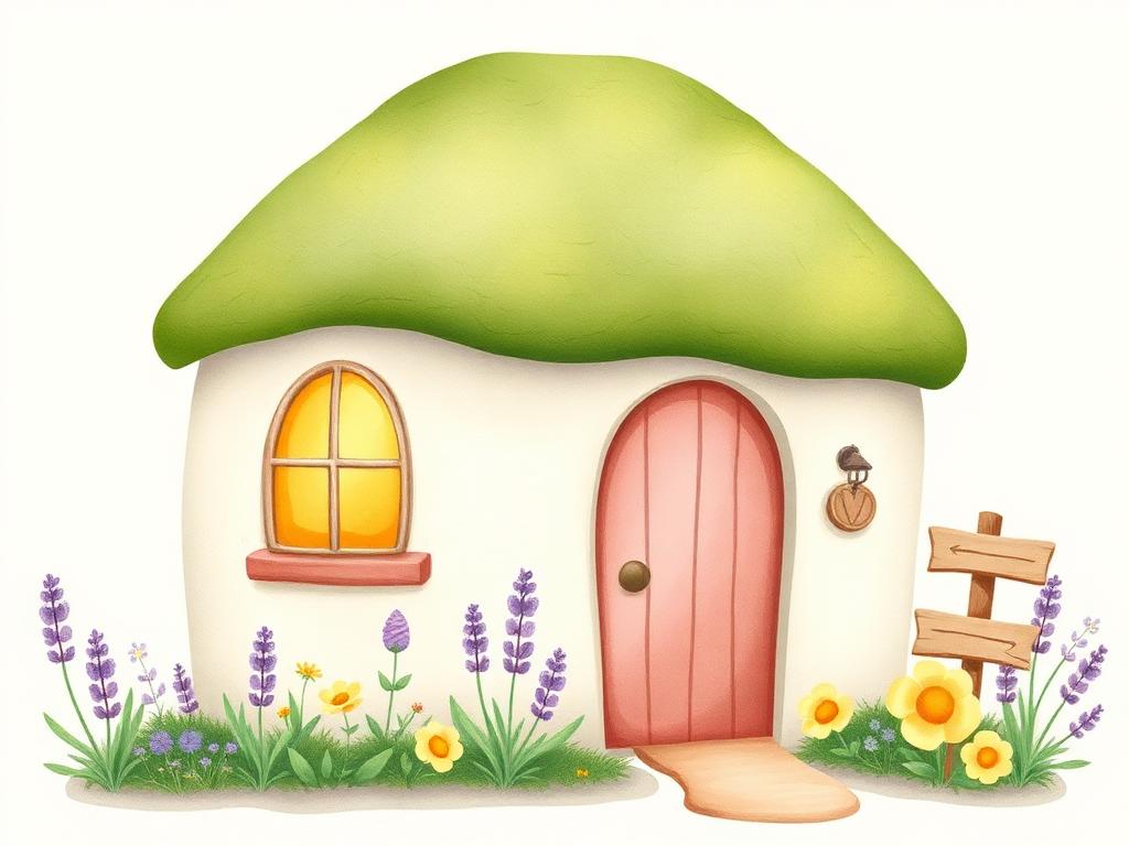 Illustrated pastel home: The Bramble Cottage, where Gobii Bramble lives